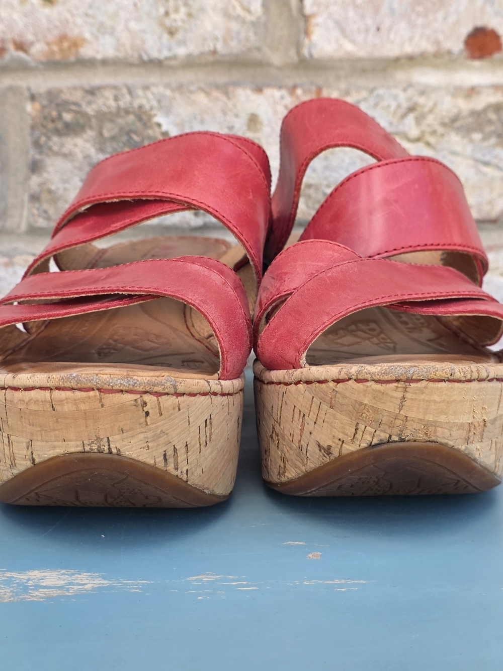 Born Pink Leather Cork Wedge Comfort Slide Sandals Size 7 - Picture 7 of 12